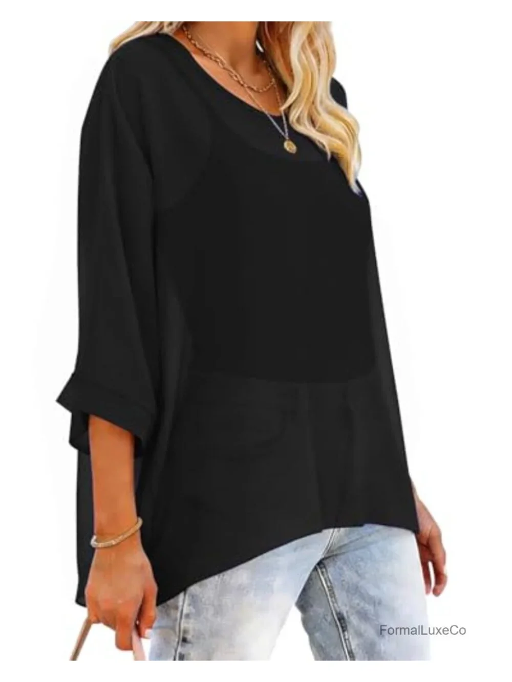 Womens Chiffon Poncho Tops Batwing Sleeve Beach Cover Up Loose Fit Summer